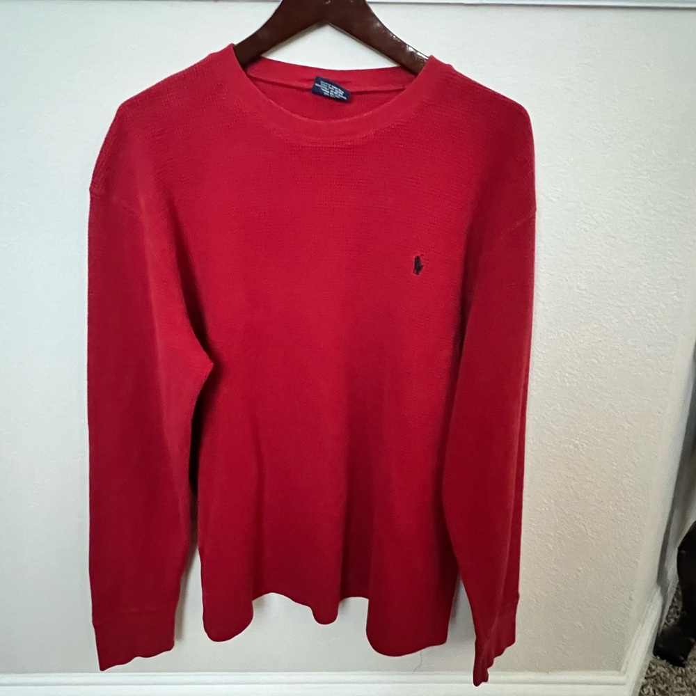 Polo Men’s XL Red Waffle Nightwear Long Sleeve 100% Cotton Shirt